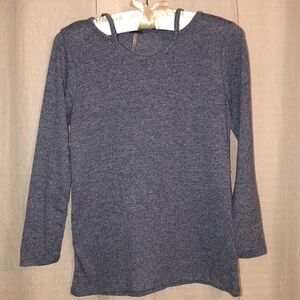 poof girls XL Fine Knit Heather Blue Long Sleeve Sweater